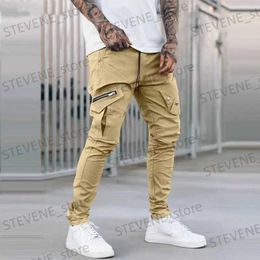 Men's Pants Mens Side Pocket Cargo Pants Zipper Black Grey Khaki Hip Hop Casual Male Joggers Trousers Fashion Strtwear Pantnes Hombre T240326