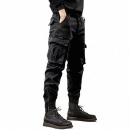 cargo Pants Men Ankle Length Streetwear Casual Pants Men Military Style Slim Fit Pure Cott Trouser Japan Style Black Pants Men m7xm#