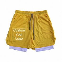 men Sport Custom Logo Shorts Double-Deck Running Shorts 2 In 1 Beach Bottoms Summer Gym Fitn Training Short 190T#