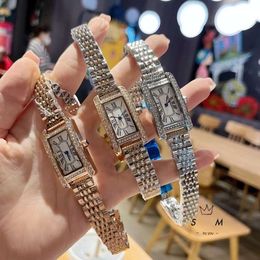 Live Group Buying Card Family Classic Diamond Inlaid Rectangular Roman Solid Steel Belt Tank Sandoz Women's Watch Batch