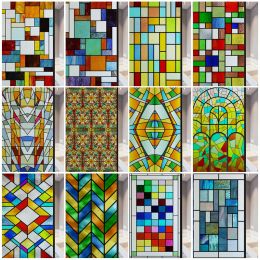 Films Window Film Frosted Stained Glass Films,Frosted Privacy Reusable HomeDecor Sun Catcher Mosaic Rainbow Colour Window Covering