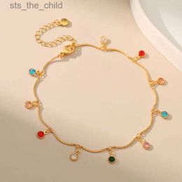 Anklets Bohemian Coloured zircon ethnic style adjustable length ankle fashionable metal Galvanised 18k gold ankle with circular glass pendantC24326