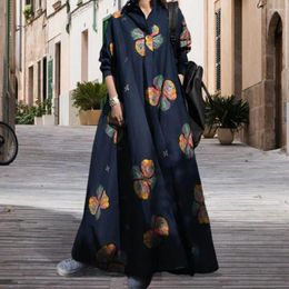 Casual Dresses Women Maxi Dress Retro Ethnic Style A-line Loose Bohemian Floral Print Long Sleeve Ankle Length Big Swing Spring