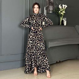 Womens Clothing Spring New High-end Leopard Print Long Sleeved High Waisted Dress Skirt