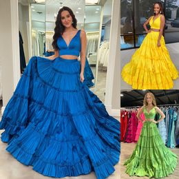 Crop Top Senior Prom Dress Golden Globes Award Two-Piece Ruffle Taffeta Winter Spring Formal Evening Cocktail Gala Party Pageant Red Carpet Runway Gown Peacock Green