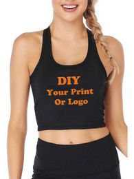 Women's Tanks Camis Womens high-quality cotton crop top can be Customised with any image and text. Womens summer breathable slim sports vest 24326