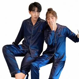 butt-down Pijama Solid Loungewear Size Color Satin Pajamas Suit Men Lg Women Plus Couple Pj Set Silk Sleepwear Pyjamas X2d6#