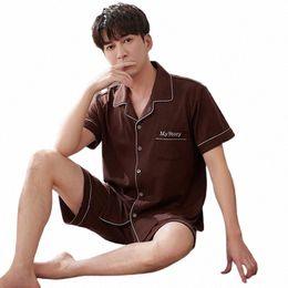 high Quality Summer Modal Men Pyjamas Set Solid Short Sleeve Sleepwear M-4XL Male Nightwear C354#
