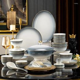 Dinnerware Sets 2024 Gradient Colour Bowl And Plate Combination Household Tableware Jingdezhen Bone China Set Style