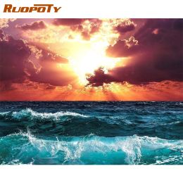 Number RUOPOTY Frame Wave DIY Painting By Numbers Sunset Picture By Numbers For Adults Modern Wall Art Decors Handpainted Diy Gift Art