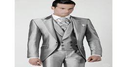 2017 terno slim fit Silver Prom Groom Mens Suit Tuxedos Jacket Pants Vest Custom Made Wedding Suits For Men Groomsmen Suits253C4458680