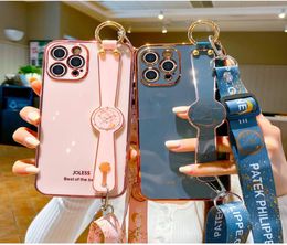 For iphone 13 12 11 Pro Max X Xs XR SE 7 8 6s plus Electroplate Soft TPU Neck Wrist Strap Lanyard Phone Holder Cases cover3364830