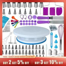 137Pcs Cake Decorating Tools Kit Pastry Turntable Kit Piping Nozzle Piping Bag Set Rotating Stand Baking Tools Accessories Bak 240325