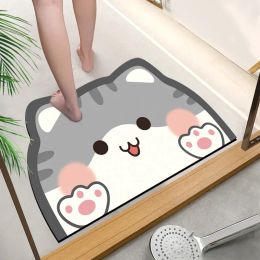 Mats Cute Cartoon Bathroom Absorbent Pad Carpet Oval Diatom Mud Water Absorbing Bathroom Mat Quick Drying Nonslip Toilet Floor Mats