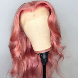ANDRIA Pink Lace Front Wigs Long Body Glueless Natural Wave Transparent Lace Synthetic Heat Resistant Fiber Wig Pre Plucked with Baby Hair for Women
