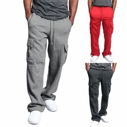 Pantaloni cargo multi-tasca da uomo Pantaloni sportivi in pile autunno Fi Coulisse Pantaloni dritti Pantaloni sportivi comodi allentati maschili V9h9 #