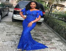 Aso Ebi Styles Prom Dresses Sexy Beads Appliques Full Lace Mermaid Formal Wear Evening Dress Glamorous Off Shoulder Celebrity Part6960400