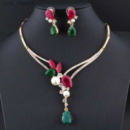 Earrings Necklace New India Jewelry Set Gold Bride Summer Wedding Gift Womens Party Retro Beads African Wedding L240323