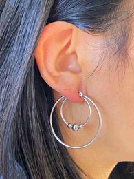 Hoop Huggie 2PC stainless steel Exaggerated round bead earrings womens smooth design vintage double ring earrings Personalised Jewellery 24326
