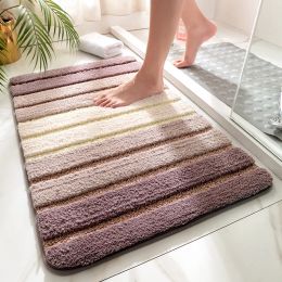 Mats Simple Striped Microfiber Bath Mat Absorbent and Quickdrying Foot Mat Super Soft Flocking Bath Rug TPR Nonslip Entrance Mat