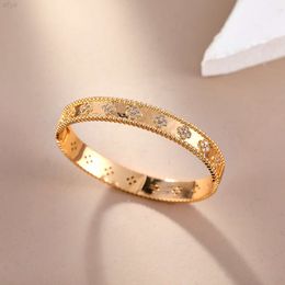 2024 Hot Selling New 18k Gold Zircon Bracelet for Women Four Leaf Clover Cuff Bangle