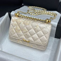 Gold Bead Flap Designer Shoulder Bag 19CM Women Mini Wallet Silk Gold Hardware Adjustable Chain Luxury Handbag Underarm Bag Card Holder Trend Evening Clutch Sacoche