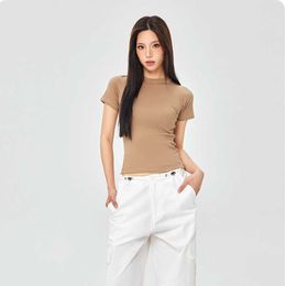 Hot Sale Tight T-shirt for Women Round Neck Organic Cotton Solid Color Top Womens T-shirts