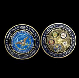 10 pcs Non magnetic The USA military badge 50 mm big size Coloured souvenir coin gold plated air force medal decoration collectible2693615