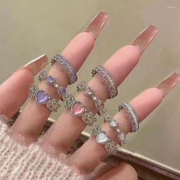 Cluster Rings Opal Romantic Trendy Jewelry Women Finger Unique Sets Decorated Fashion Heart-shaped Wedding Promise Party Accessories