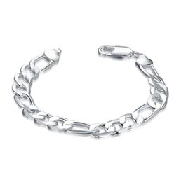 925 Silver Charm Chain Bracelet men 10MM 8 inches long Figaro chain 10pcs lot21619268323961