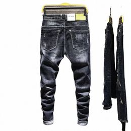 ripped Jeans Men Slim Fit Stretch Printed Fi Designer Streetwear Male Denim Pants Frayed Vintage Moto Biker Jeans Men b2TK#