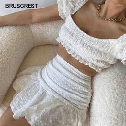 Work Dresses Crop Top Women Skirt Vacation Outfits Ruffle Blouse Mini Skirts White Sexy Sets Korean Lolita Streetwear