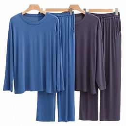 modal Lg-Sleeved Trousers Set Soft Comfortable Drape Pant Men's Pyjamas Autumn Winter Sleepwear Male Nightwear Home Clothes G5Kb#