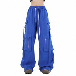 fewq Trendy Vibe Style Men's Cargo Pants Loose Fitting Wide Leg American Casual 2023 Solid Color Pockets Male Trousers 24X2021 a3Sx#