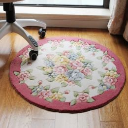 Mats Pink Flower Print Round Bathroom Carpet Dia 80cm NonSlip Bathroom Mat For Doorway Toilt Bedroom Bath Mat Rug Cheap Bath Carpet
