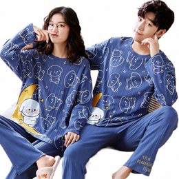 spring Couples Sleepwear for Women Man Cott Pyjama sets Sleep Tops Trousers Home clothes pijama cjuntos de pijama hombre a42v#