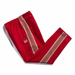 butterfly Embroidery Side Webbing Casual Pants Men Woman All-match Outdoor Sweatpants Red Needles AWGE Trousers N062#