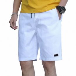 summer Shorts Men Casual White Shorts Solid Colour Elastic Waist Bermudas Male 2024 Trends Men Trousers Pure Cott l27z#