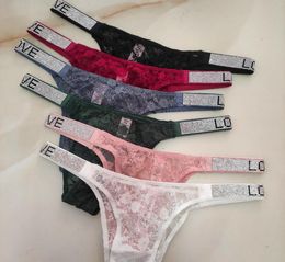 6PCS/Lot Women Sexy Letter LOVE Rhine Lace Panties Lingerie Low-waist Thong Female Cotton G-string Underwear Briefs7428998