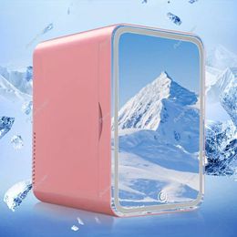 LED Mirrored Beauty Fridge - 8L Portable Compact Personal Skin Care Makeup, AC/DC Thermoelectric Cooler Heater for Bedroom and Car Use