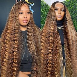 HD Highlight Deep Wave Lace Frontal Wig Human Hair 13x4 13x6 Curly Lace Front Ombre 4/27 Honey Coloured Wigs for Women