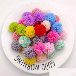 Craft Tools 10Pcs/Lot 25Mm/1Inch Colorf Lace Ball Diy Gauze Elastic Flower Pompoms Mesh Pendant Headwear Hairpins Hair Clip Jewellery Ma Dhnlk