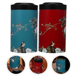 Storage Bottles 2 Pcs Tea Coffee Canister Sealed Jars Flowers And Birds Tinplate Containers For Loose Simple Tank