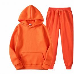 2022 nuovi uomini del vestito con cappuccio Sportswear Fi Fleece Felpa a due pezzi casual Lg manica tinta unita con cappuccio Jogger Pants Set M7aj #