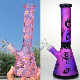 Pink Daisy Thick Beaker Bong Hookahs Heady Purple Smoking Bubbler Downstem Perc Dab Rig Bongs Recycler Water Pipe Shisha Accessories
