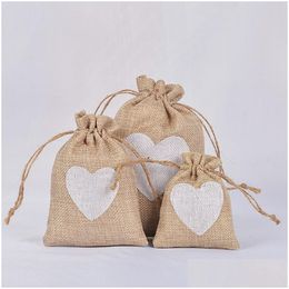 Gift Wrap Small Burlap Heart Bags With Dstring Cloth Favour Pouches For Wedding Shower Party Christmas Valentines Day Diy Craft Drop Otpvs