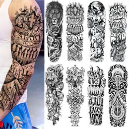 45 Pieces Wholesales Full Arm Waterproof Temporary Tattoo Man Animal Tiger Wolf Maori Flower Sleeve Leg Women Totem Sticker 240311