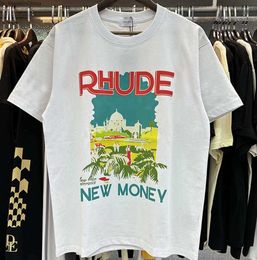 Mens T-shirts Rhude T-shirt Castle Coconut Tree Windowsill Scenic Casual Loose Breathable Short Sleeve t Shirt Men Women Couples Top Tee 240816 Optimal