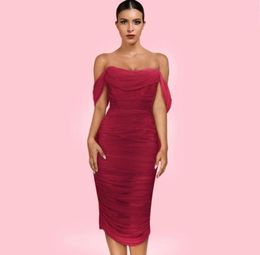 Ocstrade Wine Strapless Mid Sleeve Over Knee Lace Bodycon Dress H0229Wine4944835