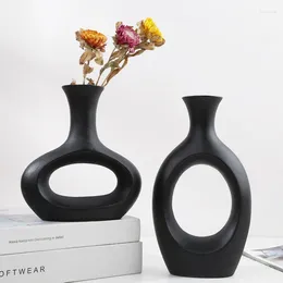 Vases Modern Ceramic Vase Black And White Hollow Art Flower Arrangement Container Living Room Wedding Hydroponic Home Decoration